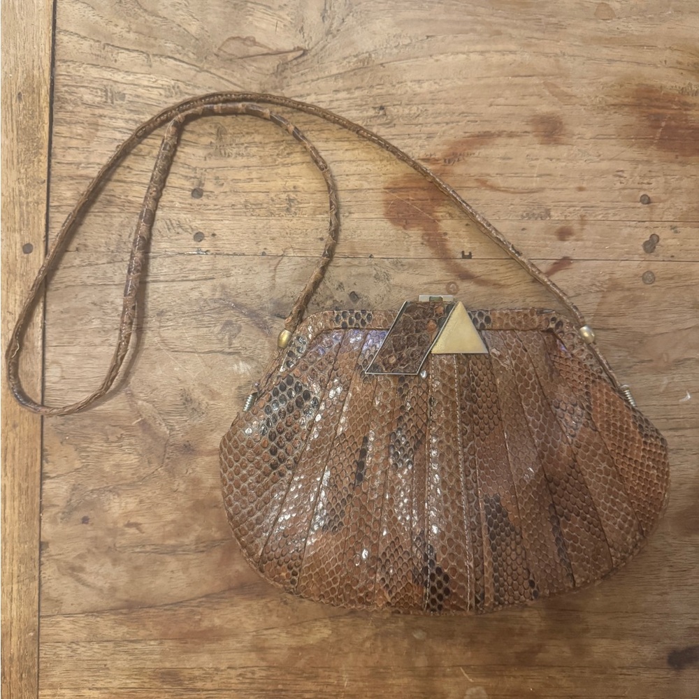 Vintage Snakeskin Leather Mini Shoulder Bag | Brown | Made in Europe